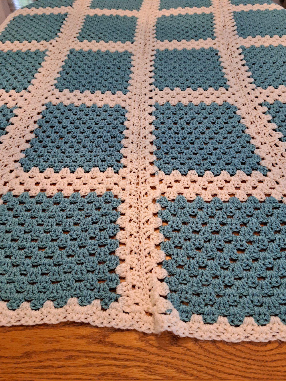 Handmade Teal and Cream Crochet Blanket - Cozy Home Bedding